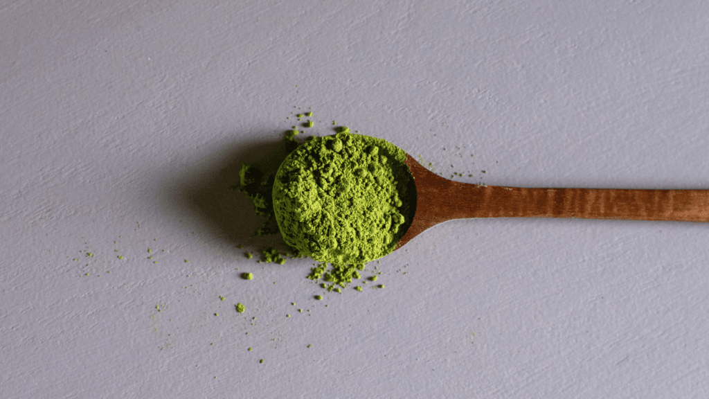 Wooden Spoon Of Matcha Powder