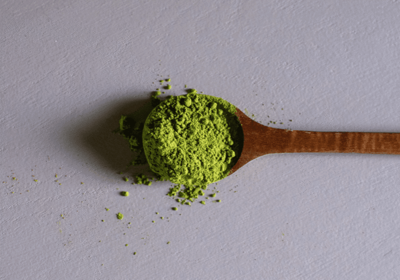 Wooden Spoon Of Matcha Powder